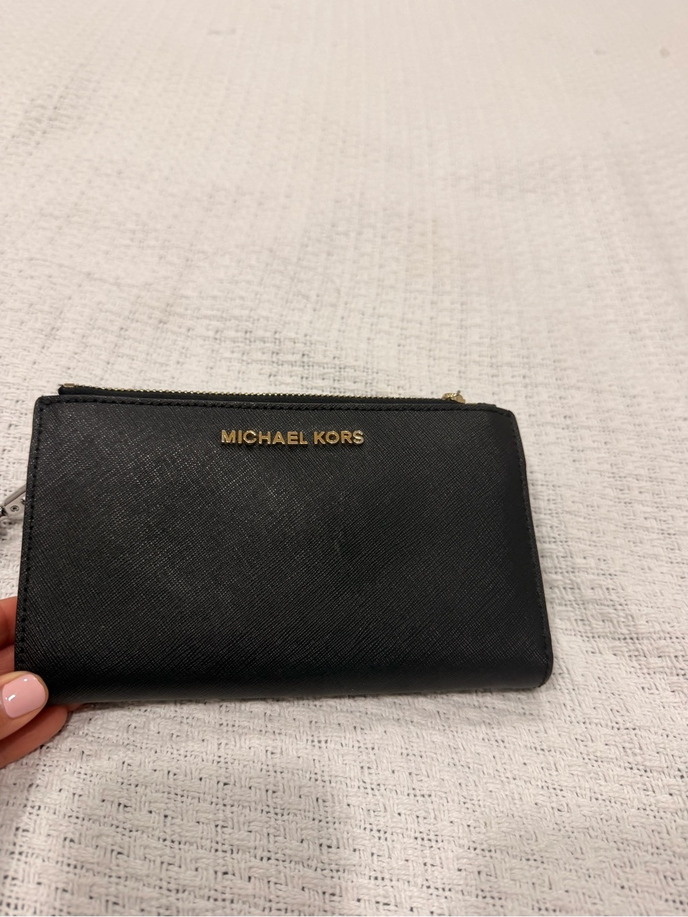 Michael Kors Black Saffiano Zip-Around Wristlet Wallet with Gold Logo